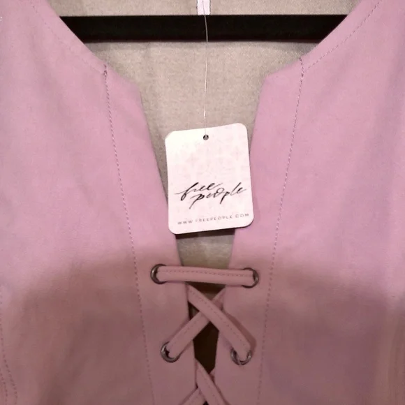 NWT Free People Pink Zephyr Mini Dress Pink/Rose Soft Suede-Like, Lace-Up,SizeM - Picture 8 of 9